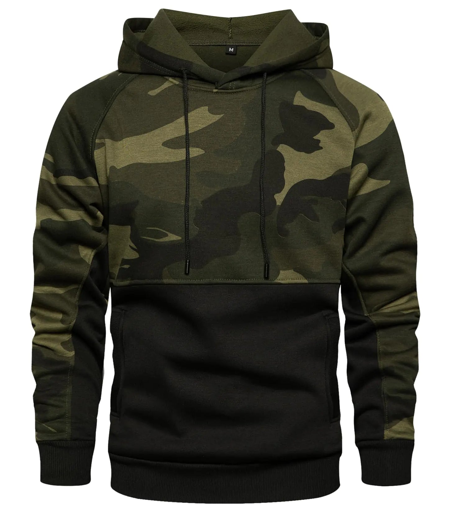 AOTORR Mens Camo Hoodies Pullover Fleece Hooded Long Sleeve Casual Sweatshirt with Pocket Black L